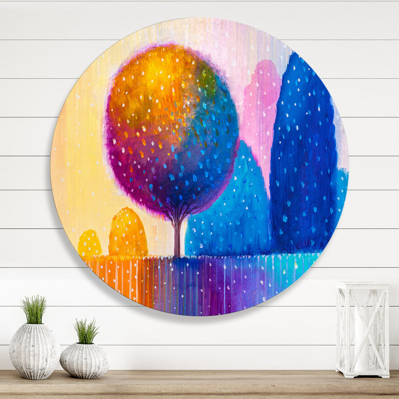 Colorful Ornamental Trees X On Metal Painting