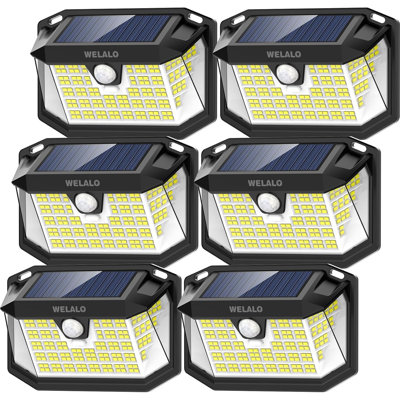 Éclairage solaire à mouvement extérieur, [3 modes / 6 paquets / 188 DEL] Éclairage à grand angle 270 °, lumières murales de sécurité à énergie solaire, projecteurs imperméables IP65 pour patio de clôture