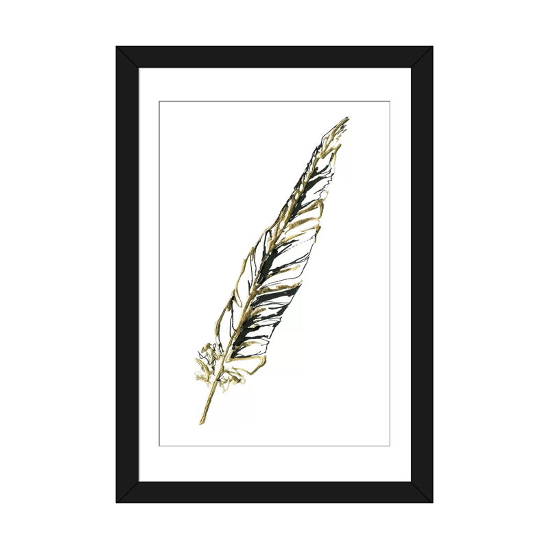 « gilded swan plumes ii », impression sur toile, H 32 po x l 24 po x P 1 po, Papier avec cadre noir, Blanc