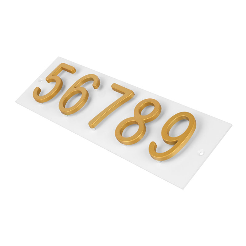 Plaque d'adresse horizontale Amgo Floating Modern, Blanc, Doré, Oui