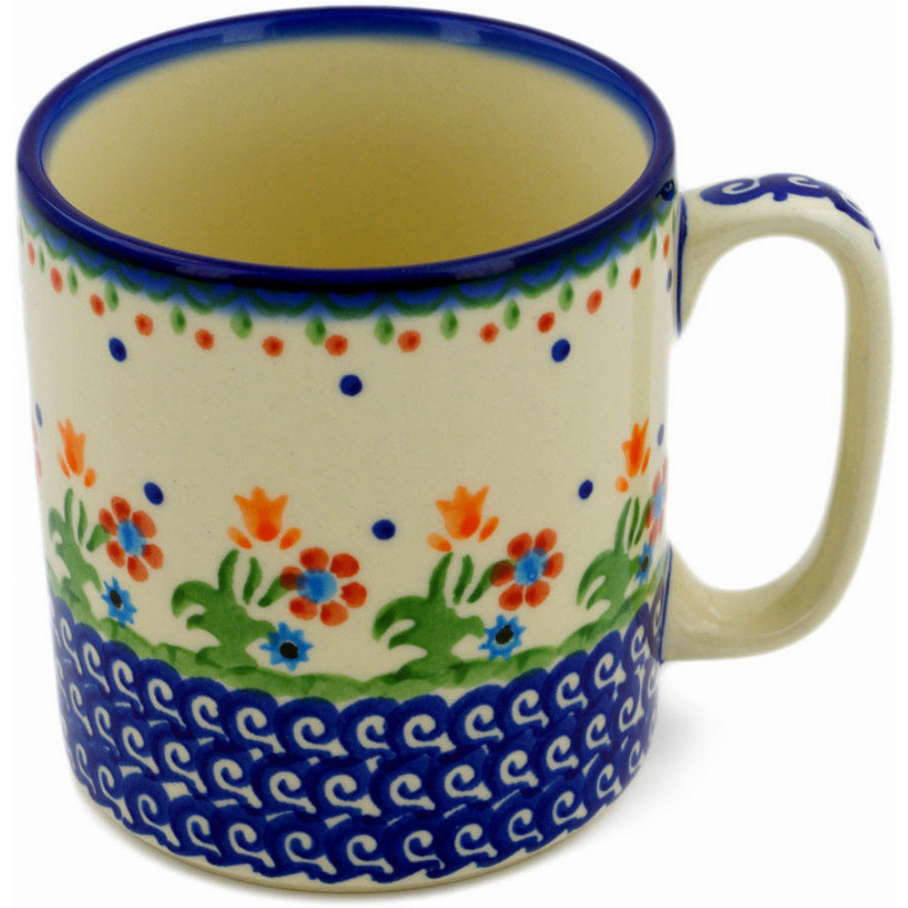 Authentic Polish Pottery Mug 12 oz in Spring Flowers Design Handmade in Boleslawiec Poland by Ceramika Bona + Certificate of Authenticity Polmedia