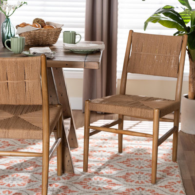 Ensemble de chaises de salle à manger tissées à la main 2 pièces bali & pari Alva - Chaise d'appoint tissée à la main avec structure en bois d'acajou pour la cuisine ou la salle à manger