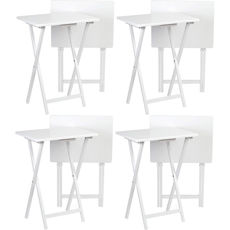 Ensemble de 8 plateaux de table pliables portatifs 8 pièces, fabrication en bois massif, support de service robuste - blanc