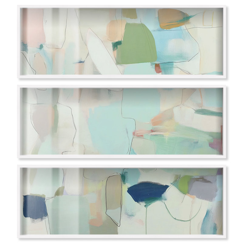 Ensemble de décoration murale Azure Forms I Shadowbox Print Sage par Art Remedy, cadre blanc, 48 x 16, White Frame
