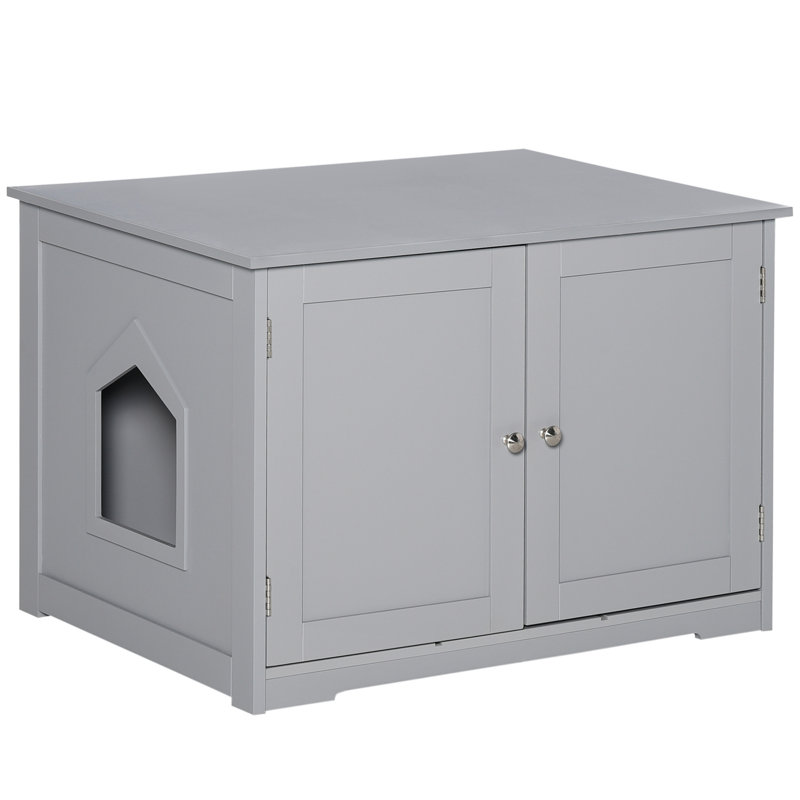 Khadijah Modern Cat Litter Box Enclosure With Adjustable Partition For Customizable Space, Cat Washroom End Table For Indoor Cats With Hidden Storage Cabinet Space, Dark Gray