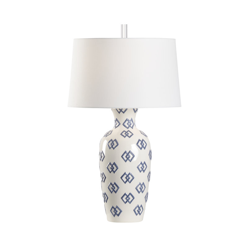 Linked Ceramic Table Lamp, White/Blue