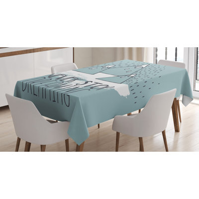 Ambesonne Saying Tablecloth, Mountain Peaks Never Stop Dreaming Goal Success Aspiration Print, Rectangular Table Cover For Dining Room Kitchen Decor, 52" X 70", Pale Green White