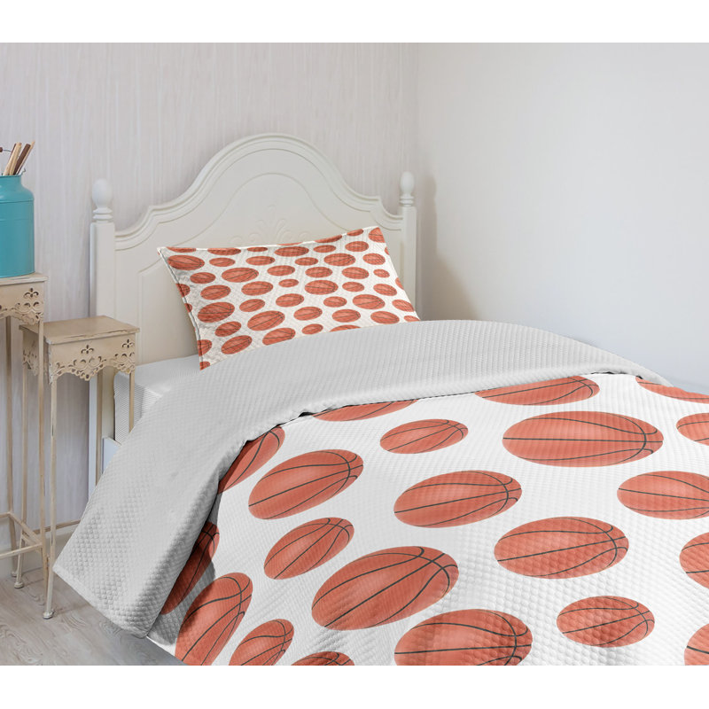 Twin White Quilted Basketball Bedspread Set with Pillow Sham
