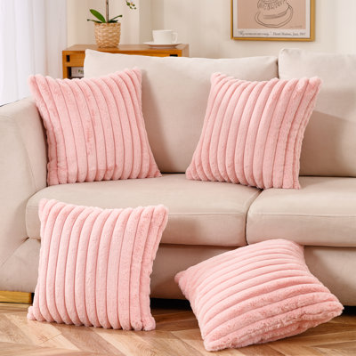 Deconov Decorative Faux Rabbit Fur Flannel Square Throw Pillow Covers