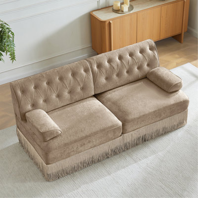 Canapé de style Chesterfield en velours doux, conception capitonnée à boutons, jupe de frange à franges au sol, facile à assembler, combinaison libre, pour les salons, les aires de repos, la chambre à coucher, le chameau