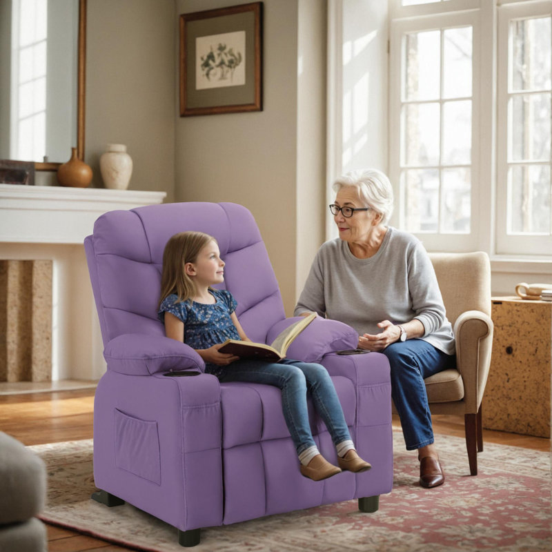 Goggans Kids Recliner with Anti-Tilt, Cup Holder, Violet