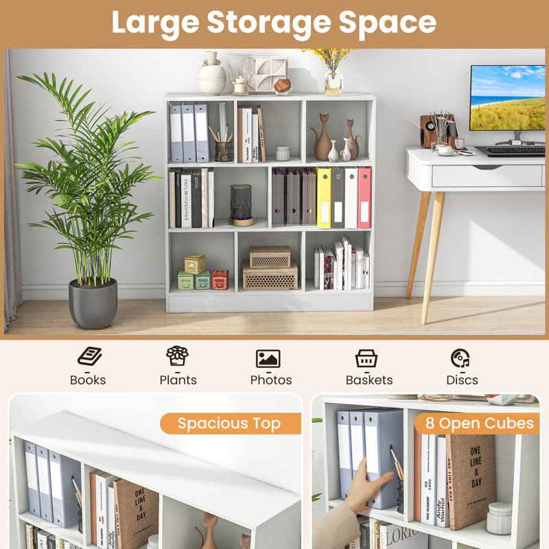 Seyran 40.94cm H Cube Bookcase, (3 Shelves) 40.94cmH x 100cmW x 9.45cmD, White