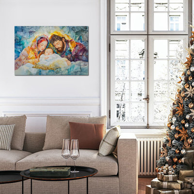 Large Nativity Scene Canvas Wall Art Decor Birth of Jesus Painting Christian Home Church Poster Mary Joseph and Baby Jesus Picture Prints Framed Canvas Artwork, 24×32 Inches