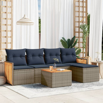  Ensemble de canapé de patio 6 pièces avec coussins en rotin de polyester gris