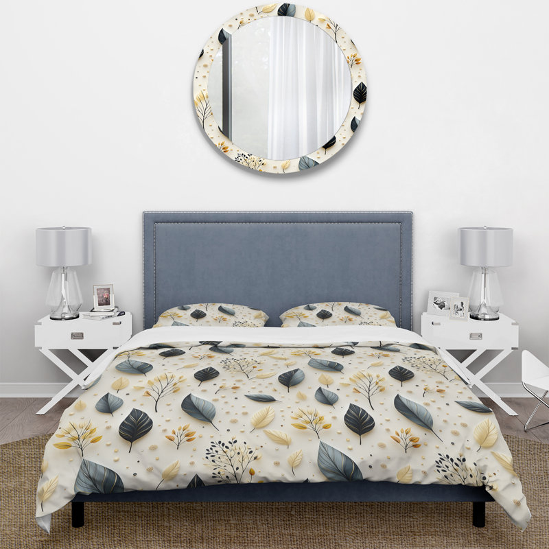 Literie à motifs de feuilles modernes, Housse de couette pour grand lit et 2 taies décor