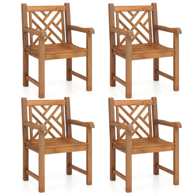 Chaise de salle à manger en bois de teck pour 4 personnes avec siège à lattes et pieds solides