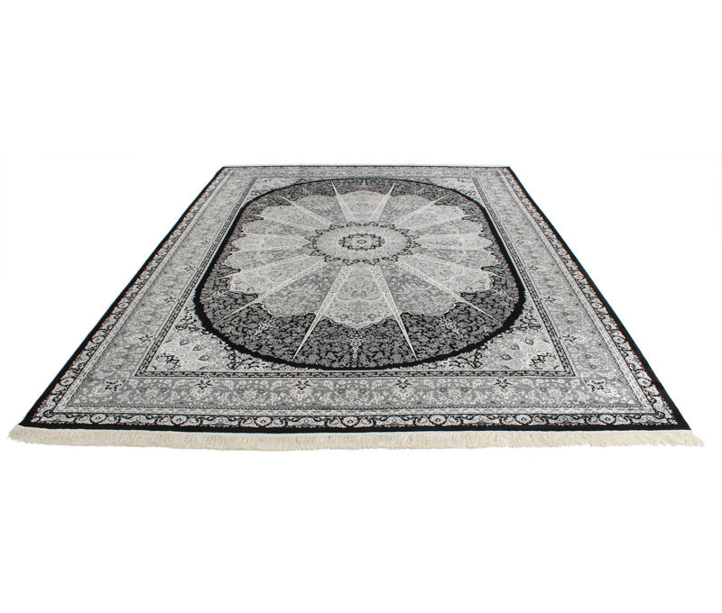 Tapis turc noir et ivoire Antep, Rectangle 6 pi 7 po x 9 pi 6 po