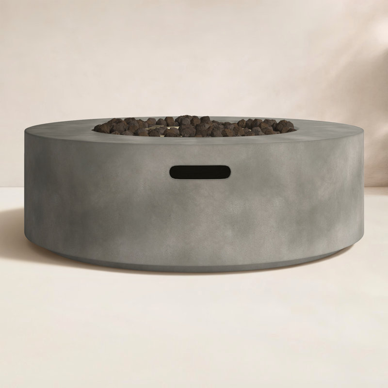 Rashid 12" H Fibre Reinforced Concrete Outdoor Fire Pit Table, Natural Concrete, 12" H x 36" W x 36" D