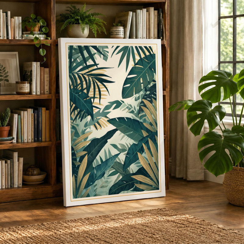 Layered Tropical Foliage Botanical - Wrapped Canvas, 24x16 - 61.0 x 40.6 cm, White Border