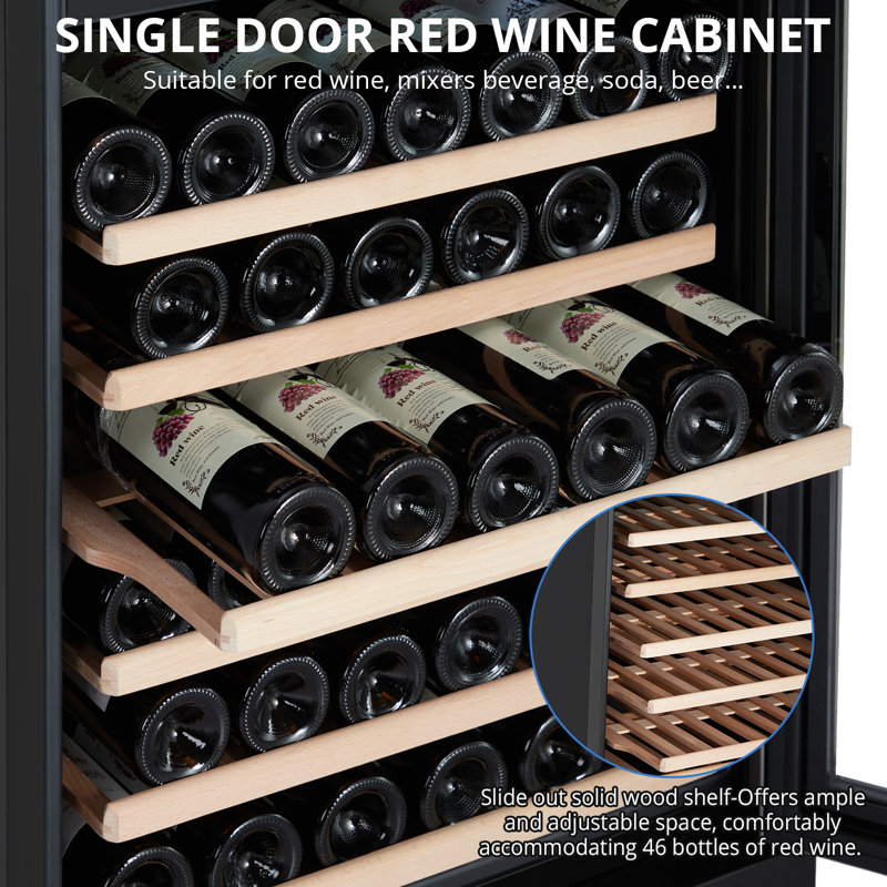 Yesurprise Single Zone 23.43'' Freestanding 46 Bottle Wine Refrigerator
