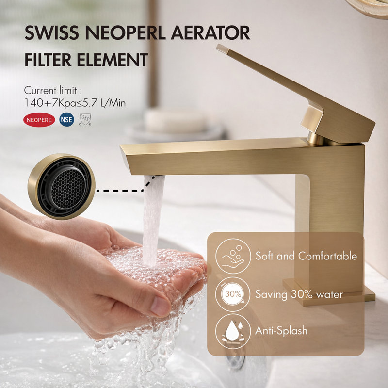 Off-Desktop Desk Mount / Over-The-Panel Single-handle Bathroom Faucet with Drain Assembly, Brushed Gold