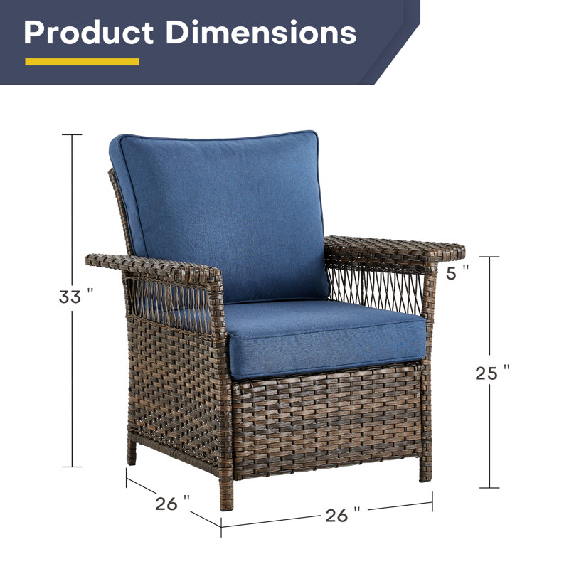 Anferney Wicker Outdoor Patio Lounge Chair Seating Group with Cushions (Set of 4), Blue