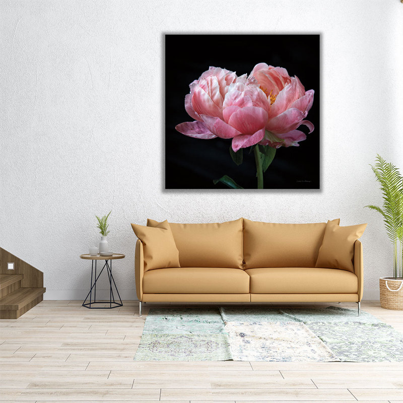 Coral Pivoines IV - reproduction d'art sur toile, H 12 po x l 12 po