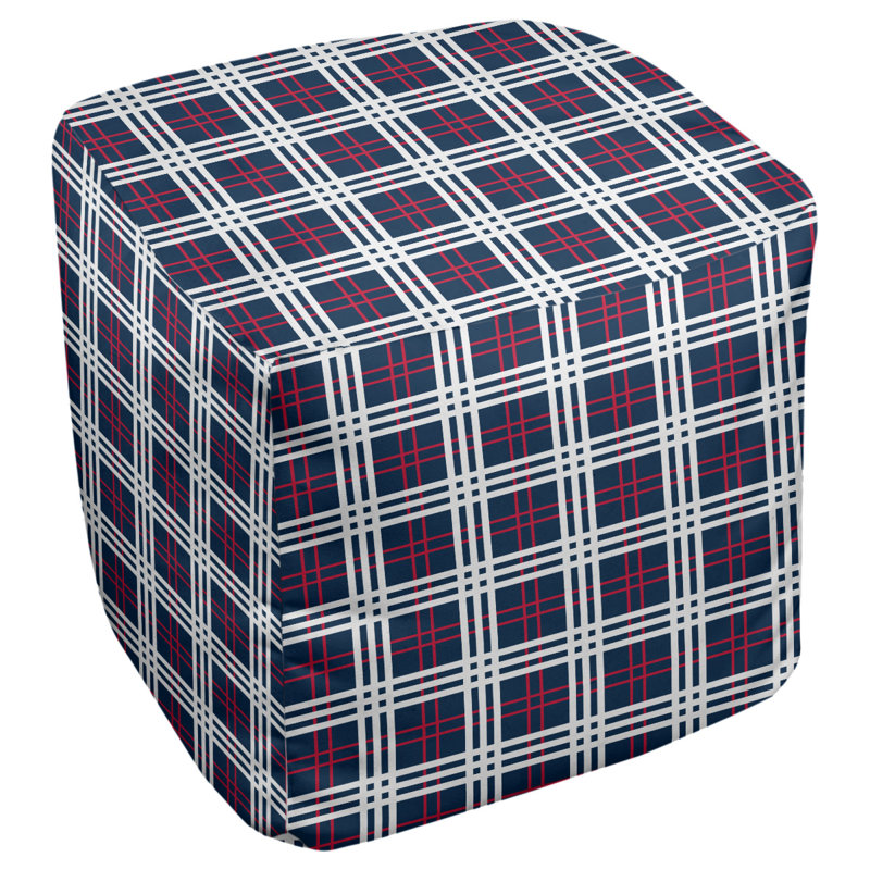 Pouf carré à carreaux New England, Mélange de polyester bleu nautique / rouge / blan, H 13 po x l 13 po x P 13 po