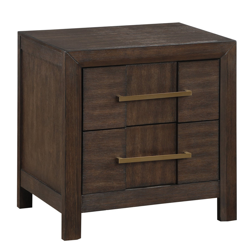 Table de chevet 2 tiroirs de style moderne en bois, Noyer