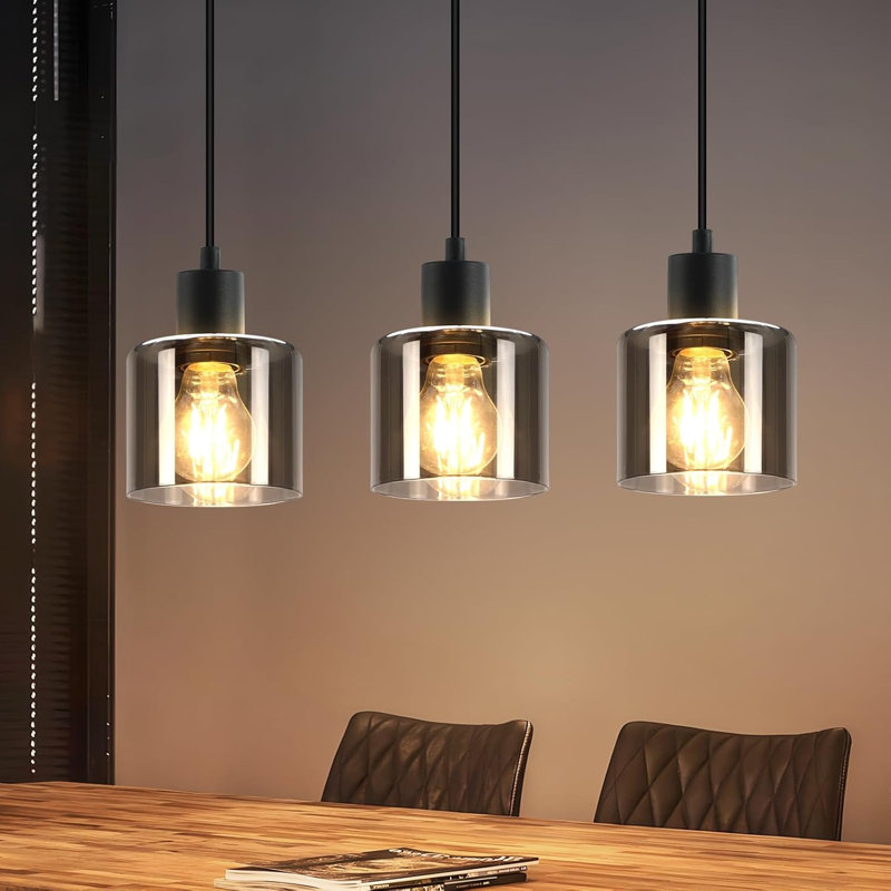 3-Light Kitchen Island Pendant, Schwarz