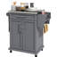 Chariot de rangement pour îlot de cuisine avec comptoir en acier inoxydable, tiroir, porte-serviettes, tablette à épices dans un chariot roulant gris, comptoir, support