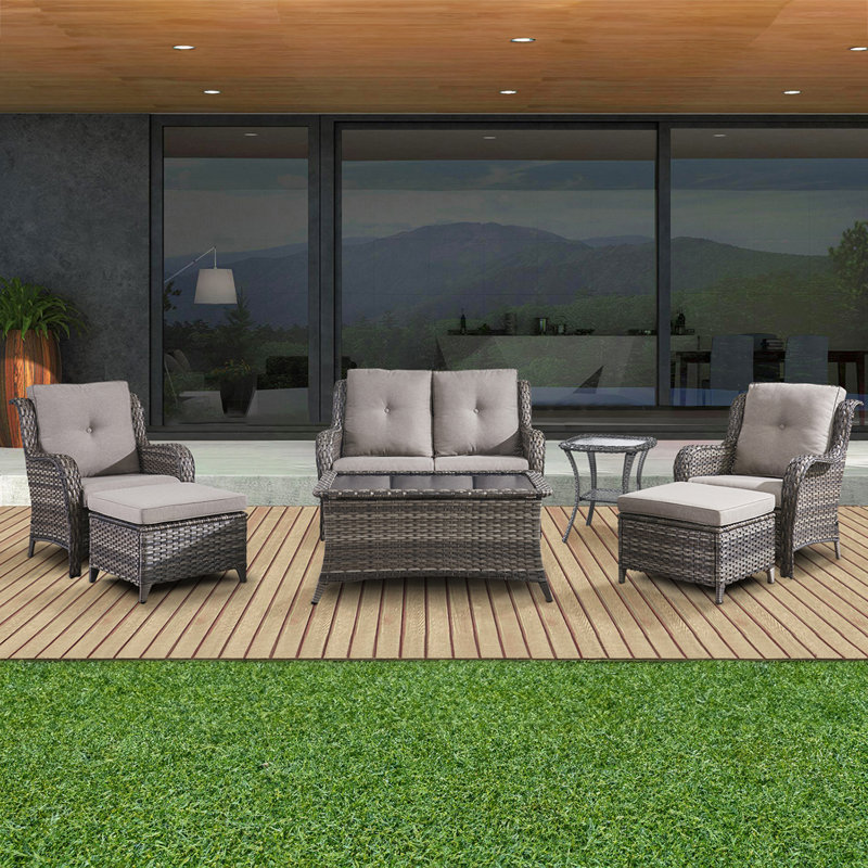 Schutt Wicker 4 - Person Patio Conversation Set with Cushions, Grey Cushion/Grey Frame