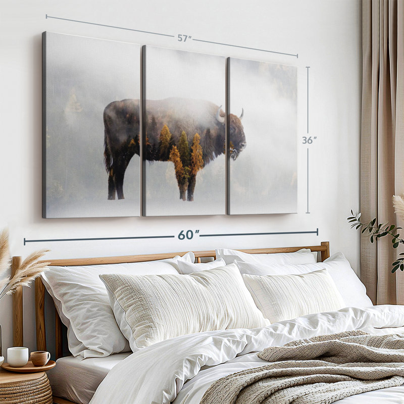 «Pine Forest Bison», 3 pièces sur toile, H 36 po x l 57 po x P 1,25 po