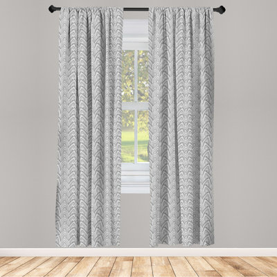 East Urban Home Abstract 4-Panel Curtains, Simple Greyscale Doodle, Pale Taupe Grey