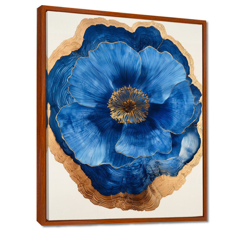 «Blue Wildflowers Leaves Wood Slide III», impressions sur toile, Brun, Impression encadrée flottante, H 20 po x l 12 po