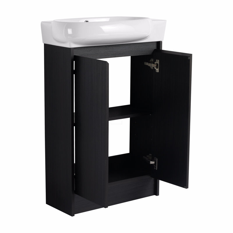 Meuble-lavabo autoportant de 23 po avec lavabo et portes à fermeture douce, Noir
