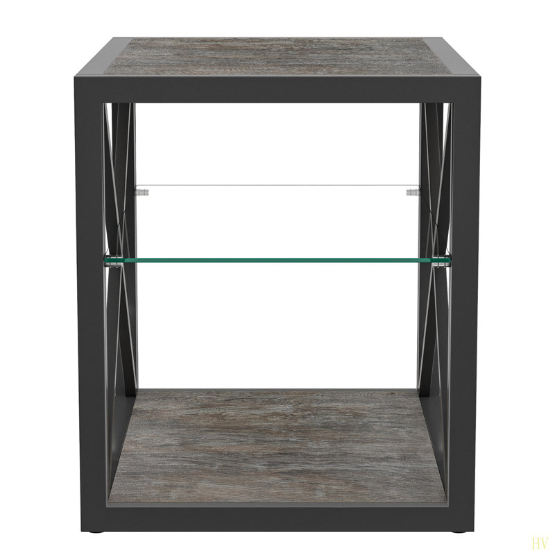1 Piece Modern End Table Nightstand For Bedroom & Living Room, Tempered Glass MDF, Industrial Style Side Table, Gray
