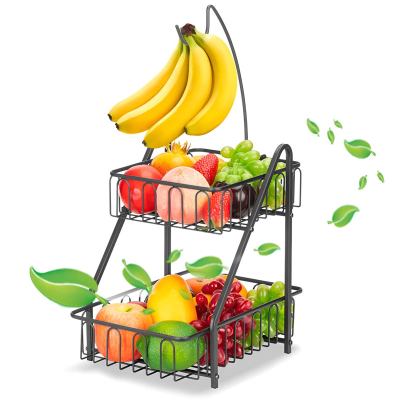 Belfry Kitchen Avgolida Metal Fruit Basket, Black