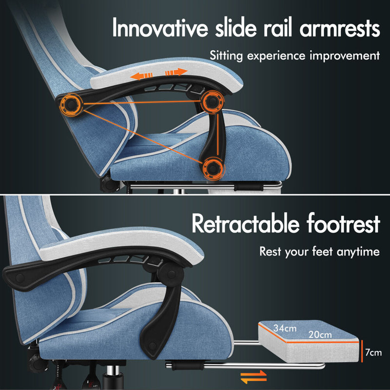 PC & Racing Game Chair, Blue/White