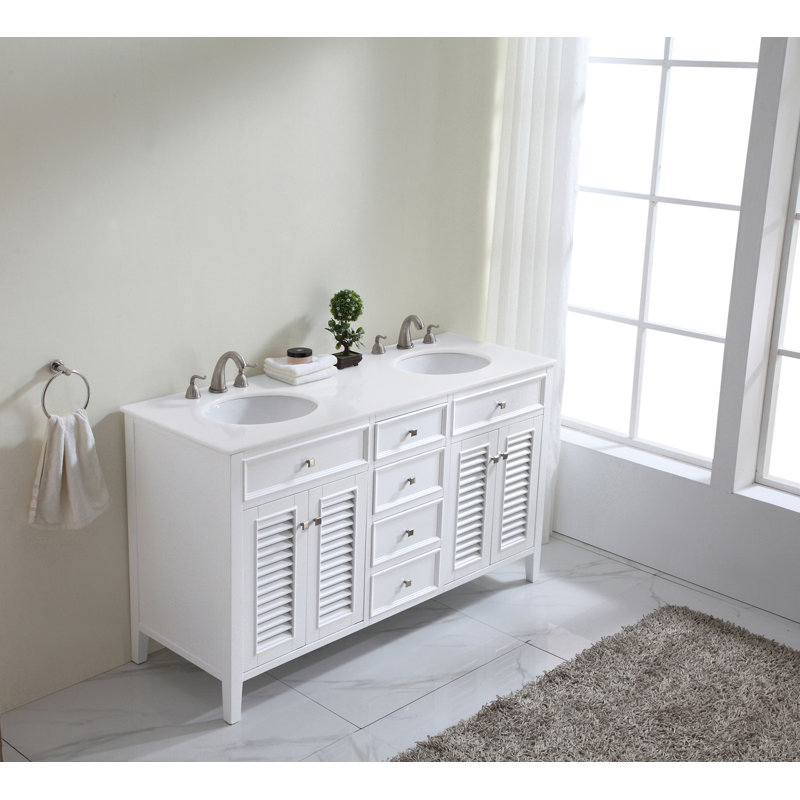 Watkinsville 60'' Double Bathroom Vanity with Top, Antique White, Ivory White