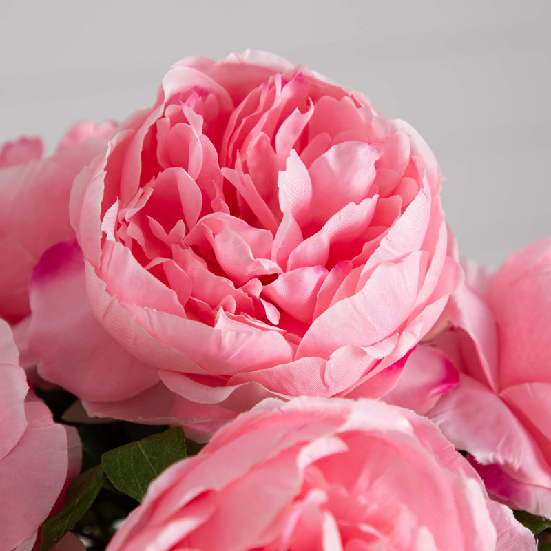16in. Artificial Peony Arrangement in Glass Vase, Pink