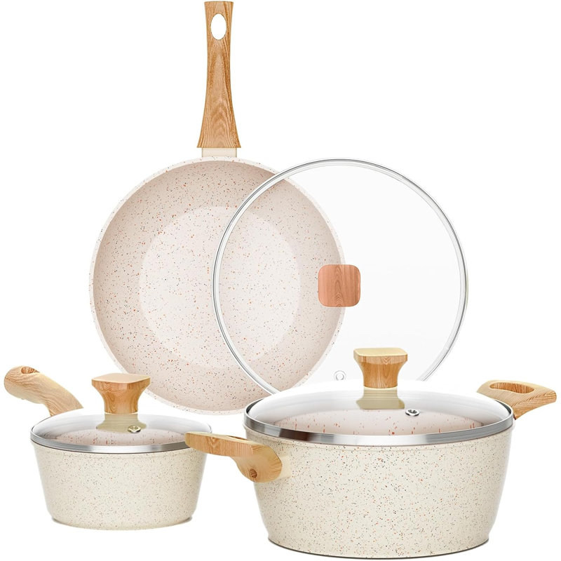 6 - Piece Non-Stick Aluminum Cookware Set, White