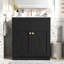 Meuble-lavabo 30 po avec lavabo en céramique, armoire de rangement autoportante moderne avec poignées dorées, portes à fermeture douce-110886061