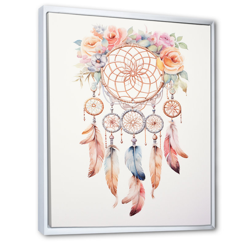 «Pink Boho Dreamcatcher», reproduction sur toile, H 32 po x l 24 po x P 1 po, Cadre flottant blanc