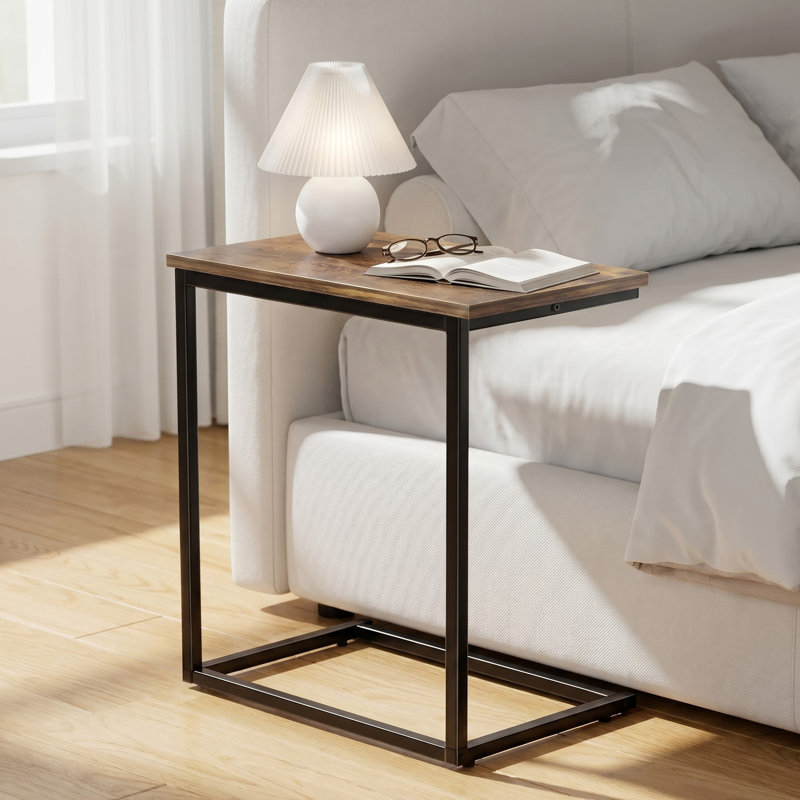 Gilsum C-Table End Table with Solid Wood Top and Steel Base, Brown Top/Black Base, 27.2" H x 20.5" W x 12.6" D