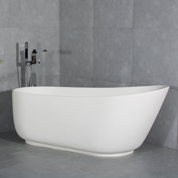 67-inch solid surface soaking bathtub with overflow for bathroom
