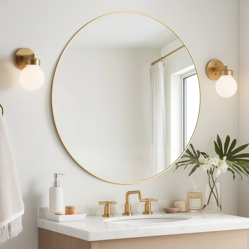 Miroir mural Kristene, 32 po x 32 po, Doré