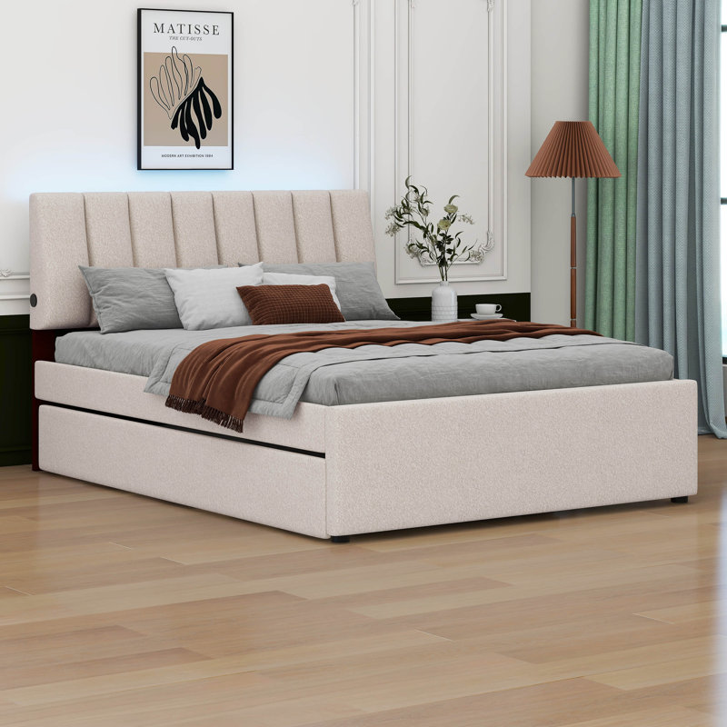 Pavelle Upholstered Platform Bed, Beige
