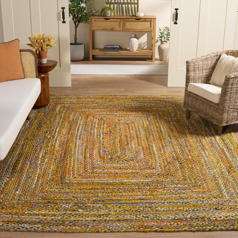 Tapis d'intérieur en coton tressé à la main, Rectangulaire 8 pi x 10 pi