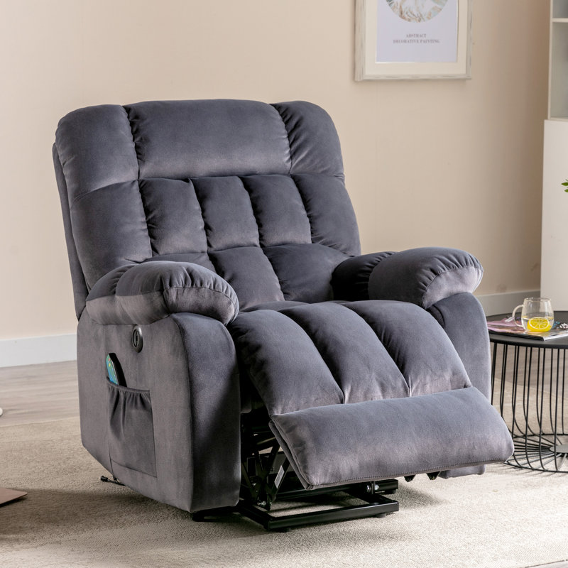 Erickah 91cm Wide Velvet Standard Recliner with Massager, Grey
